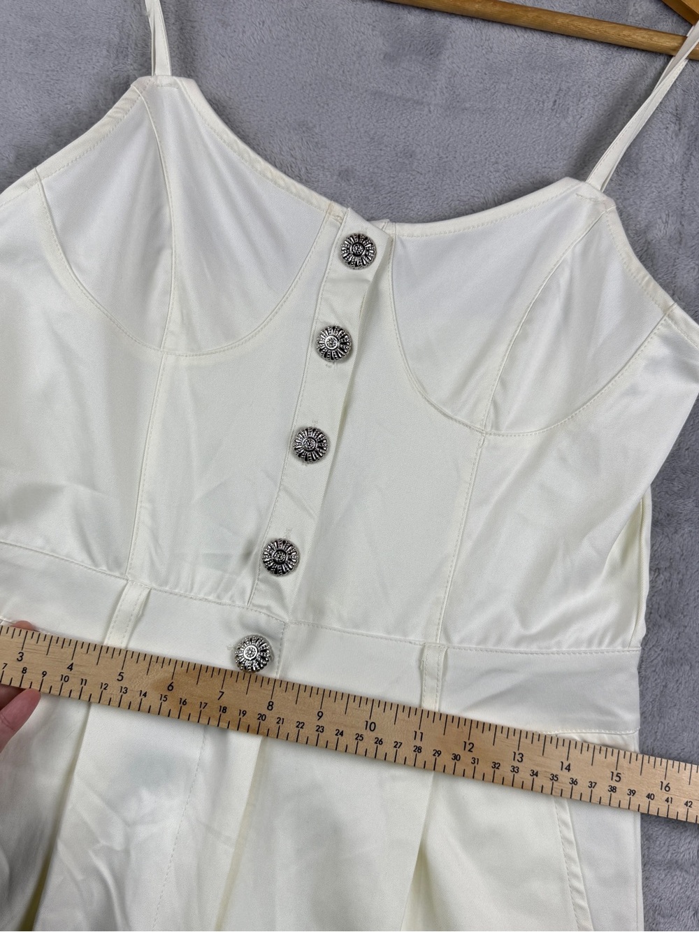 Women's Cream Wide-Leg Button-Front Jumpsuit Spaghetti Straps Pockets Size L - Picture 5 of 12